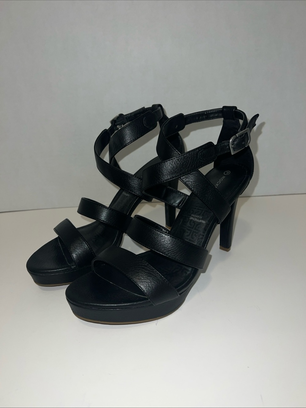 Rockport Black Strappy Leather High Heel Sandals